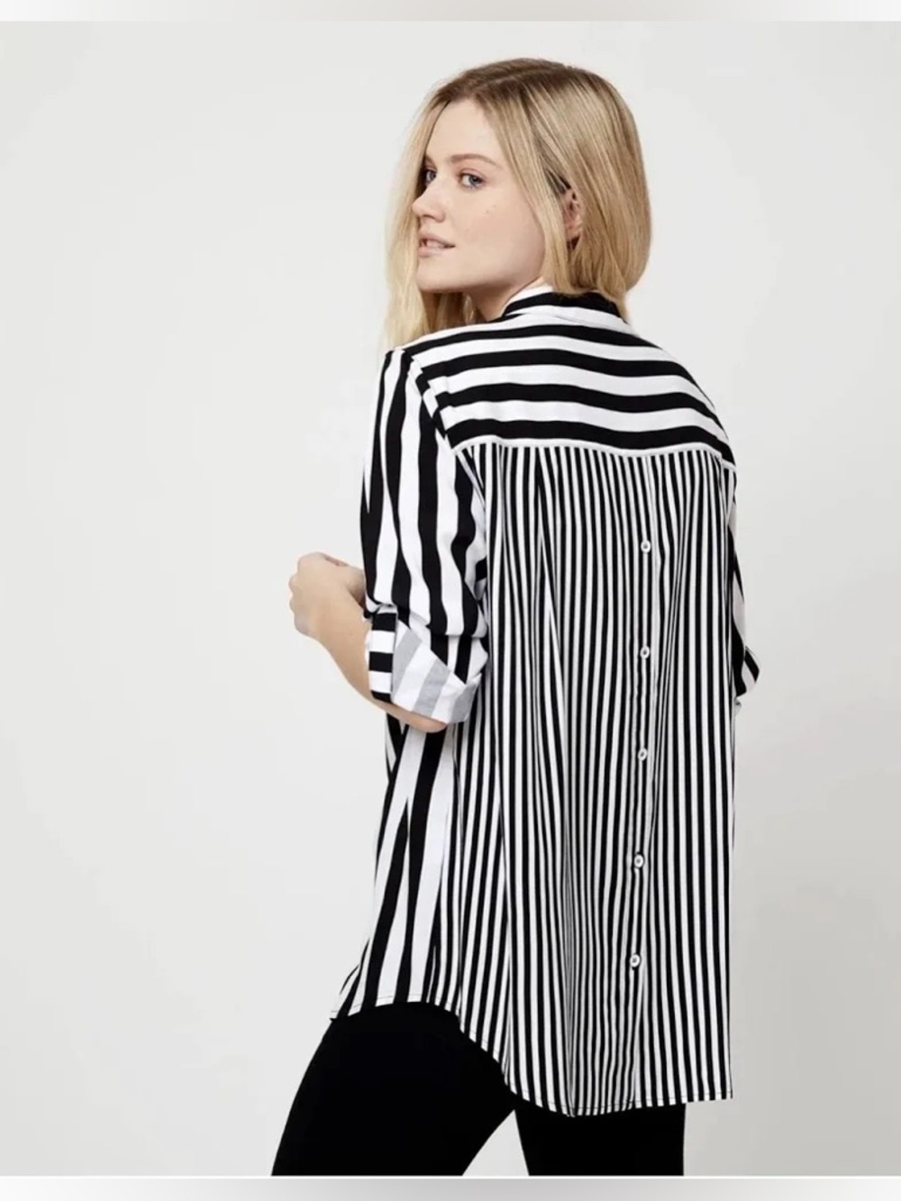 Jane and Delancey Black and White Stripe Button-Up Shirt